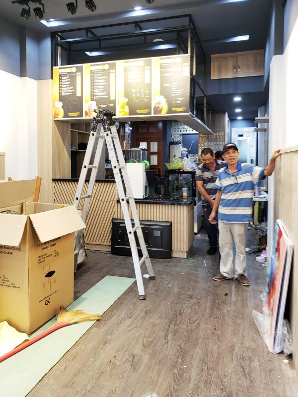 Gu Mộc thiết kế thi công không gian nội thất cửa hàng trà sữa Happy Cool